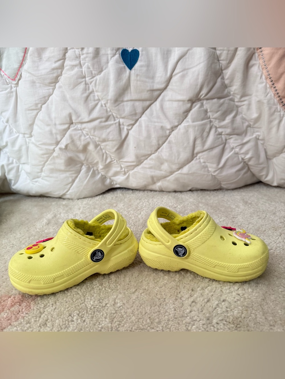 CROCS Kids Yellow Fuzzy Lined Clogs with Charms